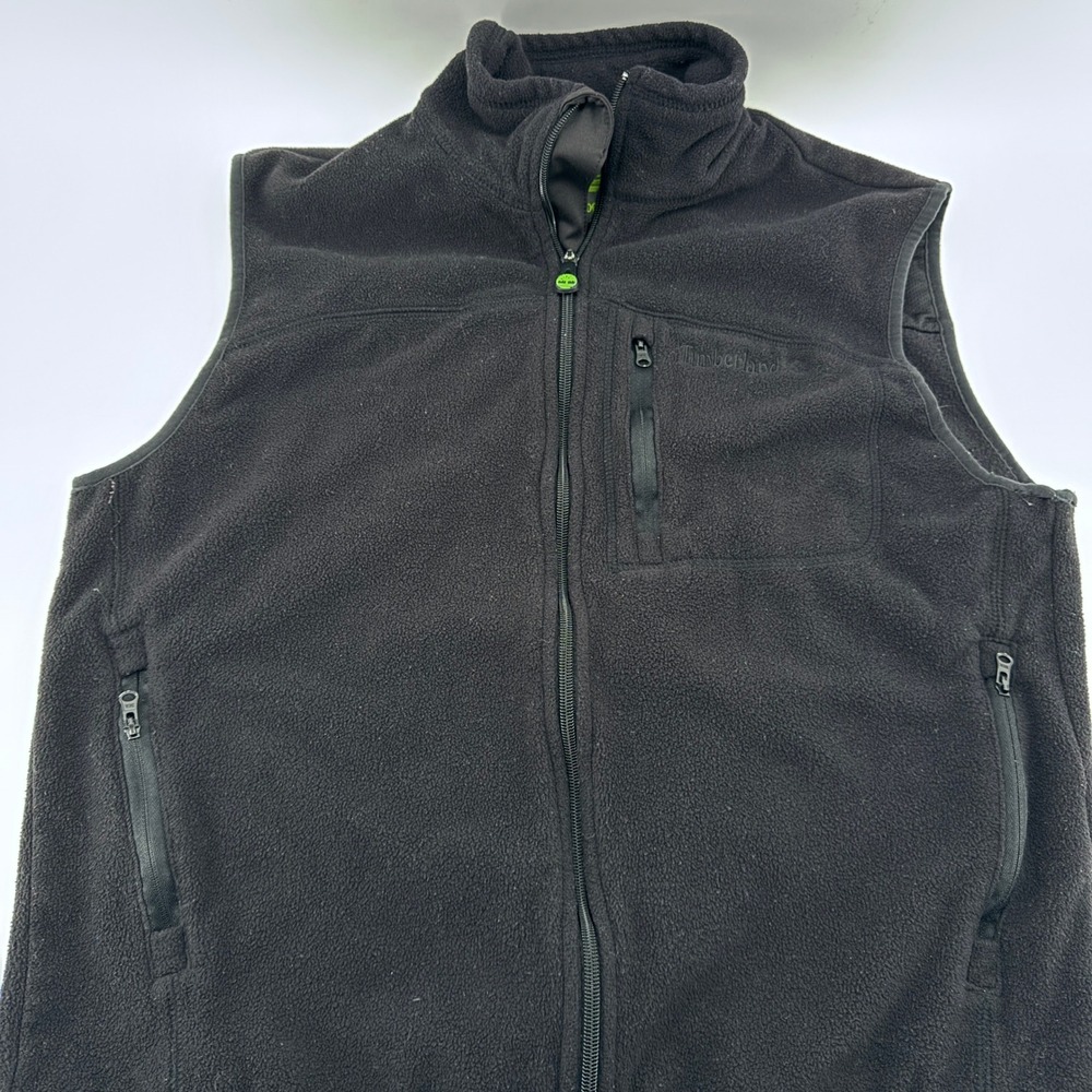 Timberland Men M Fleece Vest Black Zip Front Pockets Outdoor Warm